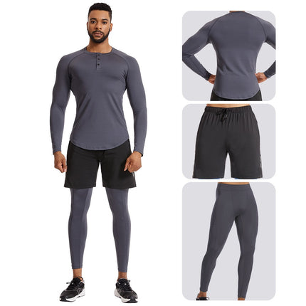 Men's Sports Compression Suit 3 Piece Long Pants Long Sleeve Shirt Shorts Winter Warm Gear