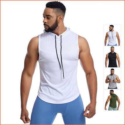 Men's Workout Hooded Tank Tops Sleeveless Gym Hoodies Bodybuilding Muscle Shirts