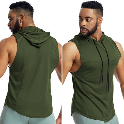 Men's Workout Hooded Tank Tops Sleeveless Gym Hoodies Bodybuilding Muscle Shirts