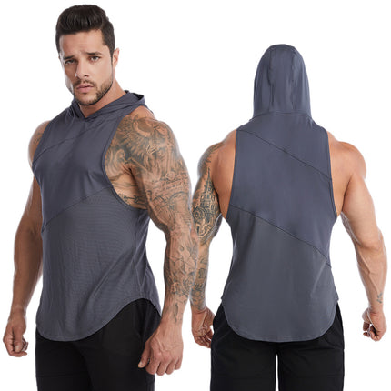 Plus Size Sports Tank Top Men's Summer Hooded Fitness Quick Dry Tank Top