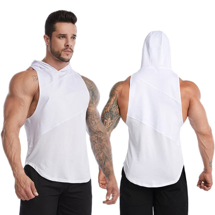 Plus Size Sports Tank Top Men's Summer Hooded Fitness Quick Dry Tank Top