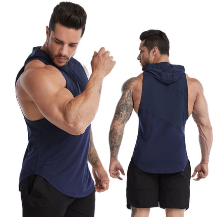 Plus Size Sports Tank Top Men's Summer Hooded Fitness Quick Dry Tank Top