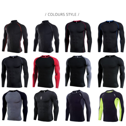 Men's Long Sleeve Compression Base Layer Shirt Athletic Shirt Blue Ball Training Running Shirt