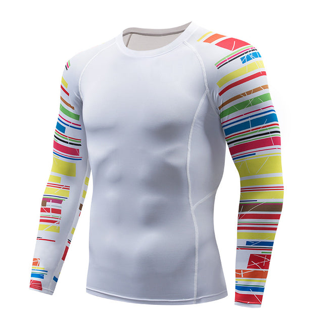 Men' Digital Printing Tights Stretch Fitness Sports T-Shirt Quick-Drying Shirt Long Sleeve Top