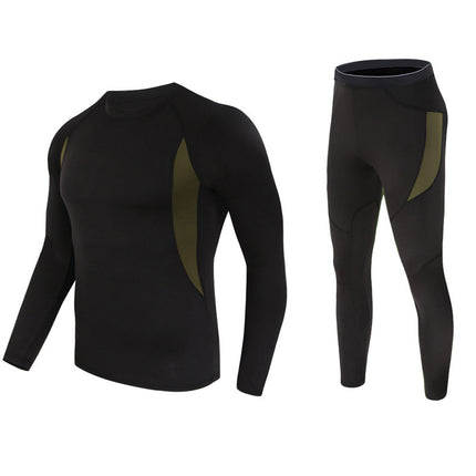 Men's Compression Long Sleeve Shirt Set, Fitness Sports Workout Thermal Underwear Set