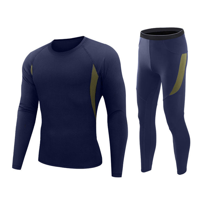 Men's Compression Long Sleeve Shirt Set, Fitness Sports Workout Thermal Underwear Set