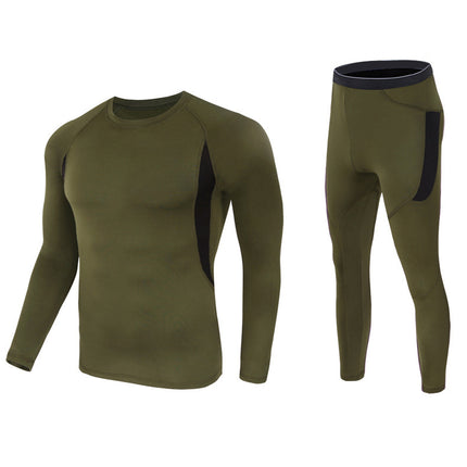 Men's Compression Long Sleeve Shirt Set, Fitness Sports Workout Thermal Underwear Set