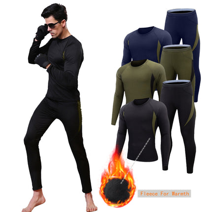 Men's Compression Long Sleeve Shirt Set, Fitness Sports Workout Thermal Underwear Set