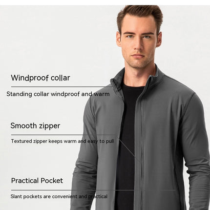 Mens Padded Long Sleeve Full Zip Jacket - Slim Warm Sports Running Jacket