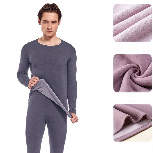 Men's and Women's Long Pants Thermal Underwear Thickened Soft Fleece Lined Cold Protection Set