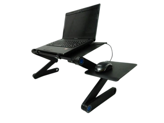 Laptop Stand Adjustable Height for Desk, Portable Lap Table with Cooling Fan & Mouse Pad