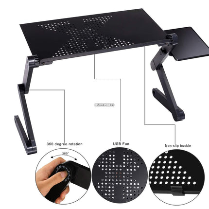 Laptop Stand Adjustable Height for Desk, Portable Lap Table with Cooling Fan & Mouse Pad