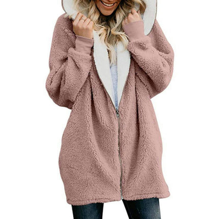 Fleece Coat for Women,Women's Oversized Zip Up Hooded Jacket Sherpa Coat