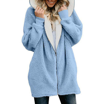 Fleece Coat for Women,Women's Oversized Zip Up Hooded Jacket Sherpa Coat