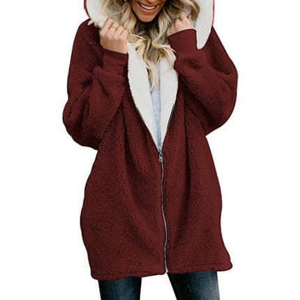 Fleece Coat for Women,Women's Oversized Zip Up Hooded Jacket Sherpa Coat