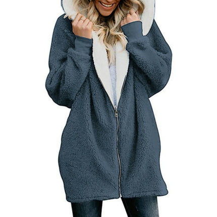 Fleece Coat for Women,Women's Oversized Zip Up Hooded Jacket Sherpa Coat