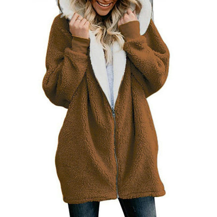 Fleece Coat for Women,Women's Oversized Zip Up Hooded Jacket Sherpa Coat