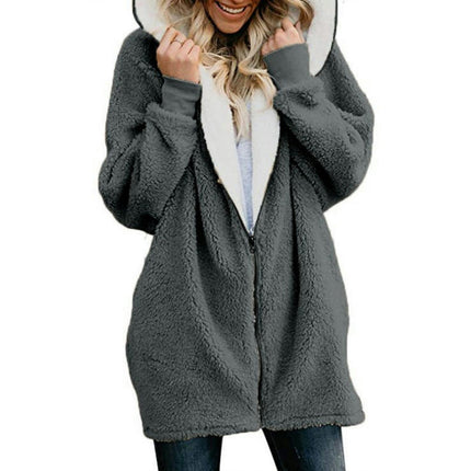 Fleece Coat for Women,Women's Oversized Zip Up Hooded Jacket Sherpa Coat