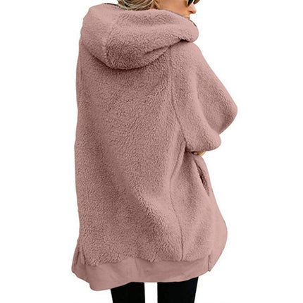 Fleece Coat for Women,Women's Oversized Zip Up Hooded Jacket Sherpa Coat