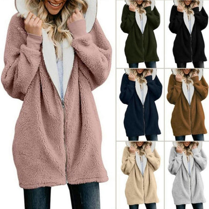 Fleece Coat for Women,Women's Oversized Zip Up Hooded Jacket Sherpa Coat