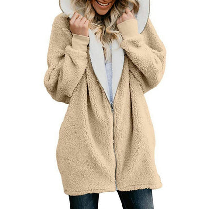 Fleece Coat for Women,Women's Oversized Zip Up Hooded Jacket Sherpa Coat