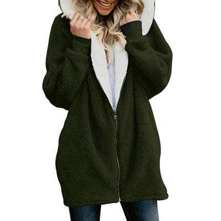 Fleece Coat for Women,Women's Oversized Zip Up Hooded Jacket Sherpa Coat