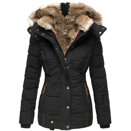 Women's Winter Coat Thicken Puffer Jacket Warm FLeece Lined Parka with Fur Hood