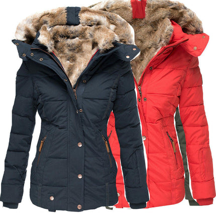 Women's Winter Coat Thicken Puffer Jacket Warm FLeece Lined Parka with Fur Hood