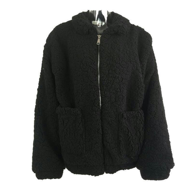 Women's Winter Coat Long Sleeve Lapel Zip Up Faux Shearling Shaggy Jacket