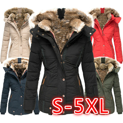 Women's Winter Coat Thicken Puffer Jacket Warm FLeece Lined Parka with Fur Hood