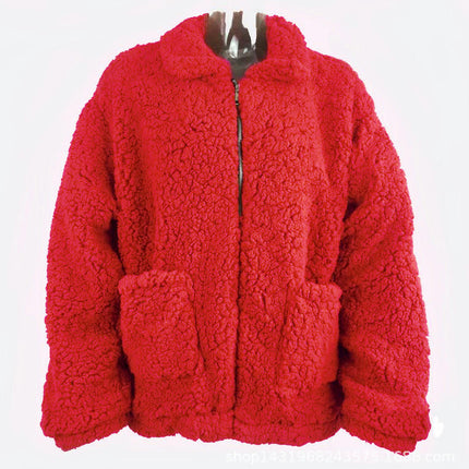 Women's Winter Coat Long Sleeve Lapel Zip Up Faux Shearling Shaggy Jacket