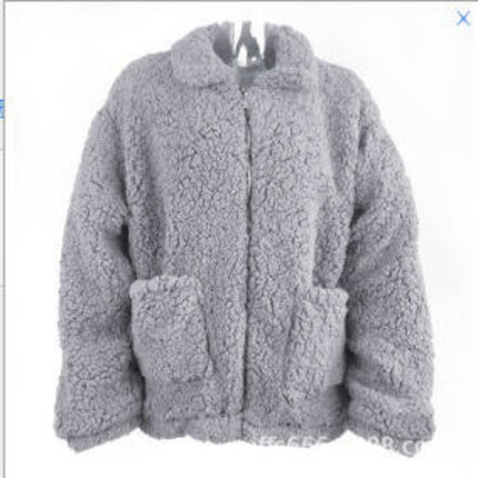 Women's Winter Coat Long Sleeve Lapel Zip Up Faux Shearling Shaggy Jacket