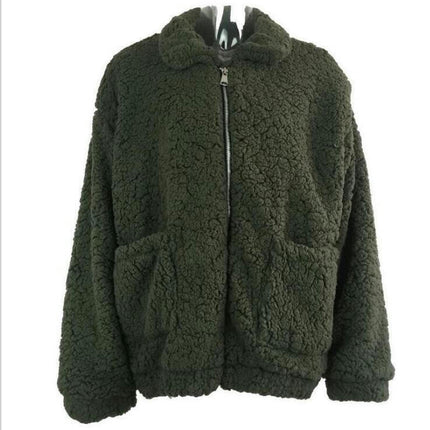 Women's Winter Coat Long Sleeve Lapel Zip Up Faux Shearling Shaggy Jacket