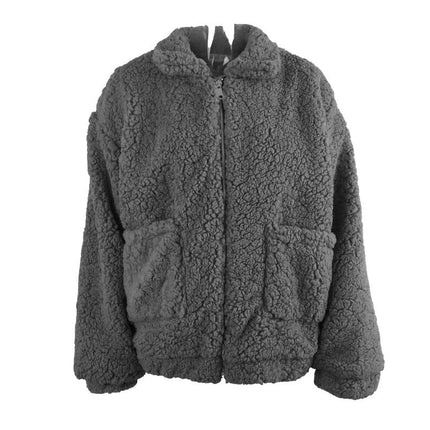 Women's Winter Coat Long Sleeve Lapel Zip Up Faux Shearling Shaggy Jacket