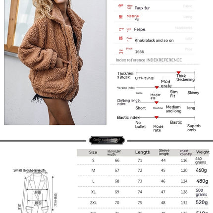 Women's Winter Coat Long Sleeve Lapel Zip Up Faux Shearling Shaggy Jacket