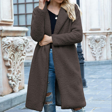 Women's Fuzzy Fleece Lapel Open Front Long Cardigan Coat Warm Winter Outwear Jackets