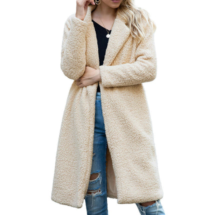 Women's Fuzzy Fleece Lapel Open Front Long Cardigan Coat Warm Winter Outwear Jackets