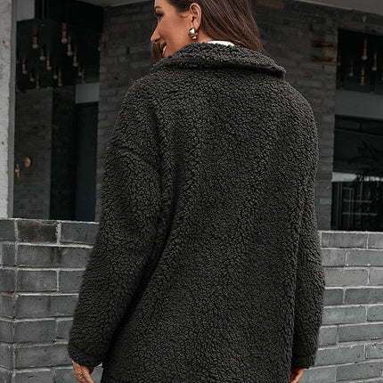 Women's Coat Lapel Fleece Fuzzy Faux Shearling Zipper Warm Jackets