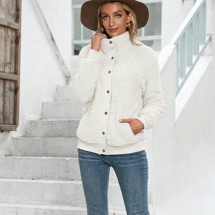 Women's Cardigan Coat Lapel Button Down Warm Fuzzy Fleece Jacket Outwear with Pockets