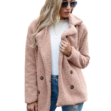 Women's Petite Plus Cardigan Coat Lapel Button Fuzzy Coat