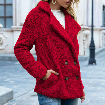 Women's Petite Plus Cardigan Coat Lapel Button Fuzzy Coat