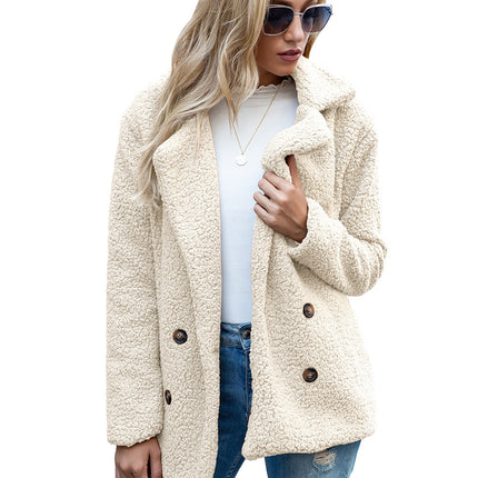 Women's Petite Plus Cardigan Coat Lapel Button Fuzzy Coat