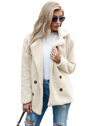 Women's Petite Plus Cardigan Coat Lapel Button Fuzzy Coat