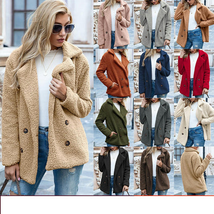 Women's Petite Plus Cardigan Coat Lapel Button Fuzzy Coat