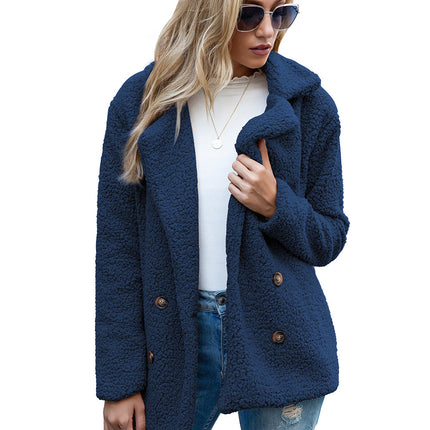 Women's Petite Plus Cardigan Coat Lapel Button Fuzzy Coat