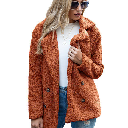 Women's Petite Plus Cardigan Coat Lapel Button Fuzzy Coat