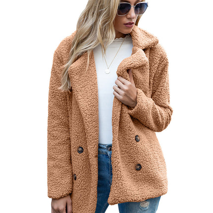 Women's Petite Plus Cardigan Coat Lapel Button Fuzzy Coat