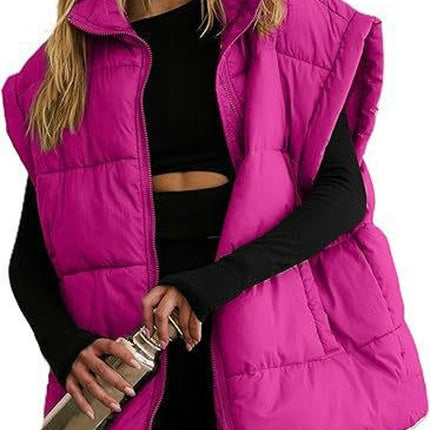 Women Lightweight Padded Down Vest Stand Collar Sleeveless Zip Up Puffer Coat with Pocket