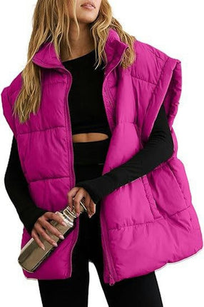 Women Lightweight Padded Down Vest Stand Collar Sleeveless Zip Up Puffer Coat with Pocket