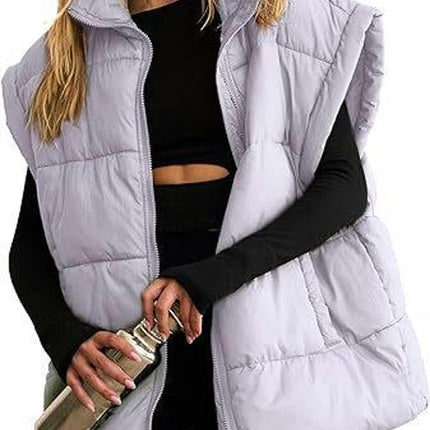 Women Lightweight Padded Down Vest Stand Collar Sleeveless Zip Up Puffer Coat with Pocket